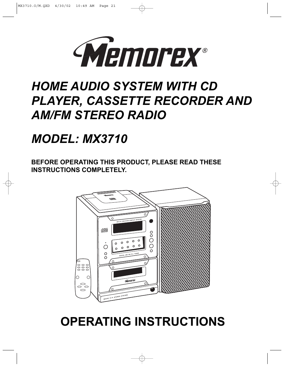 Memorex MX3710 User Manual | 21 pages