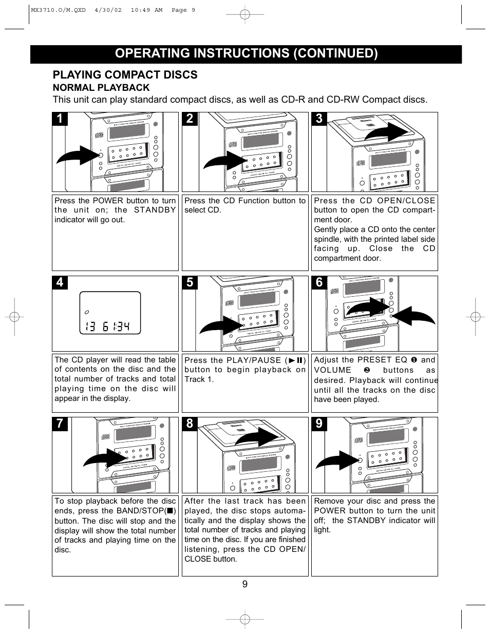 Operating instructions (continued) | Memorex MX3710 User Manual | Page 10 / 21