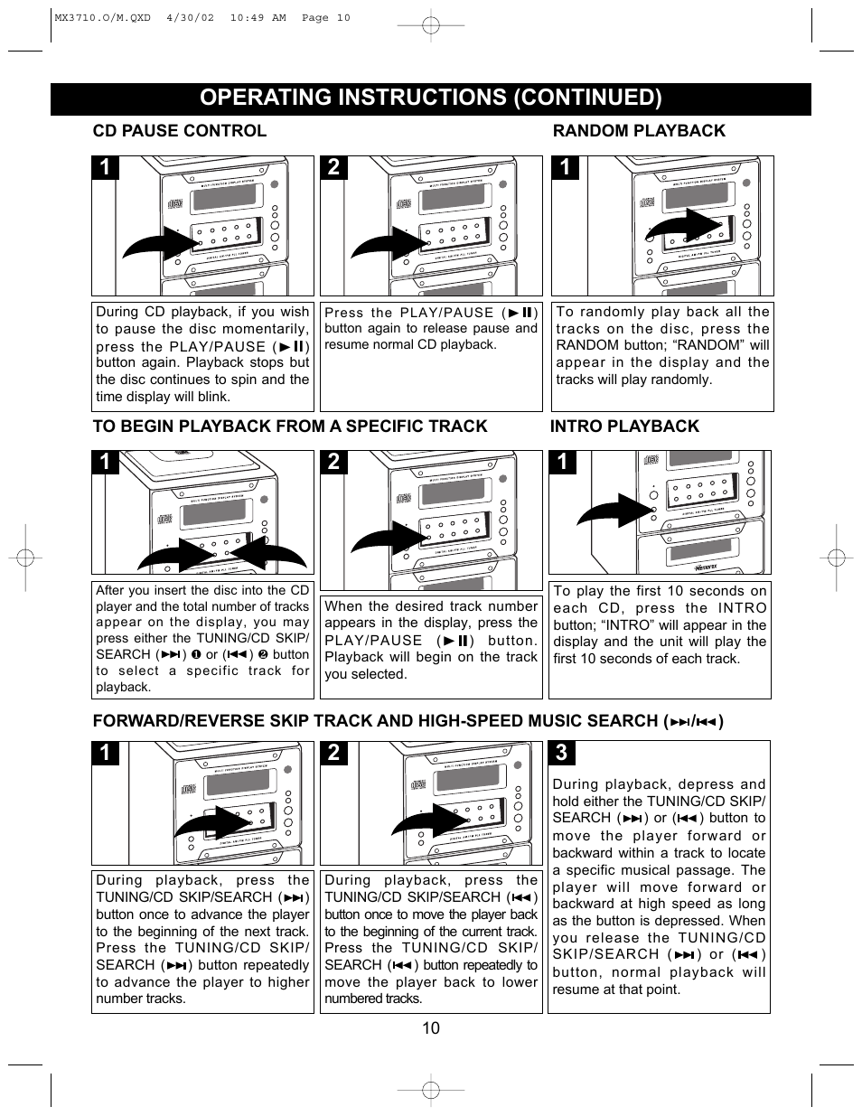 Operating instructions (continued) | Memorex MX3710 User Manual | Page 11 / 21