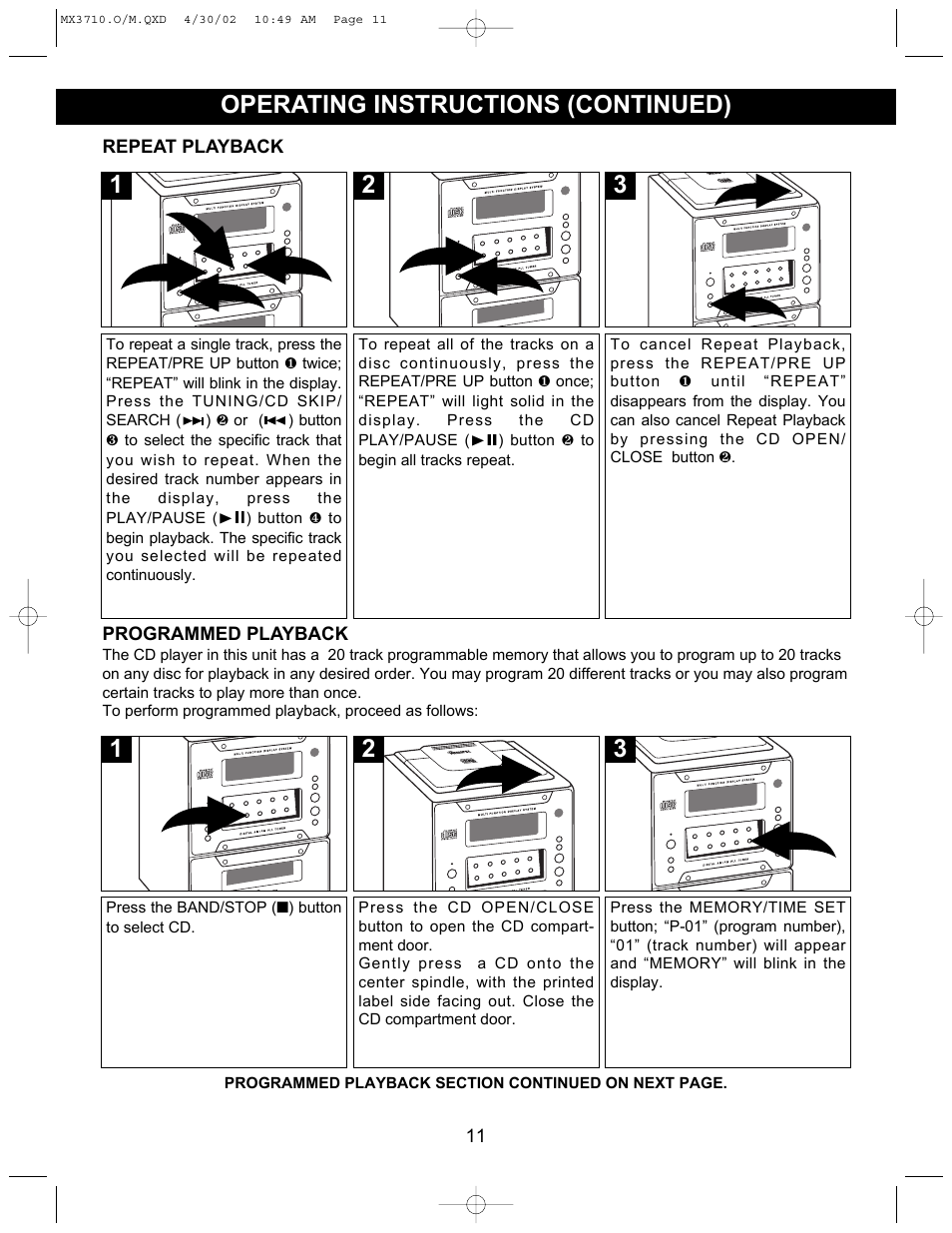 Operating instructions (continued) | Memorex MX3710 User Manual | Page 12 / 21