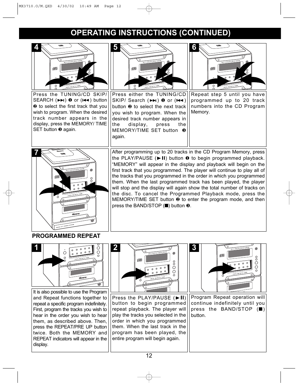 Operating instructions (continued) | Memorex MX3710 User Manual | Page 13 / 21