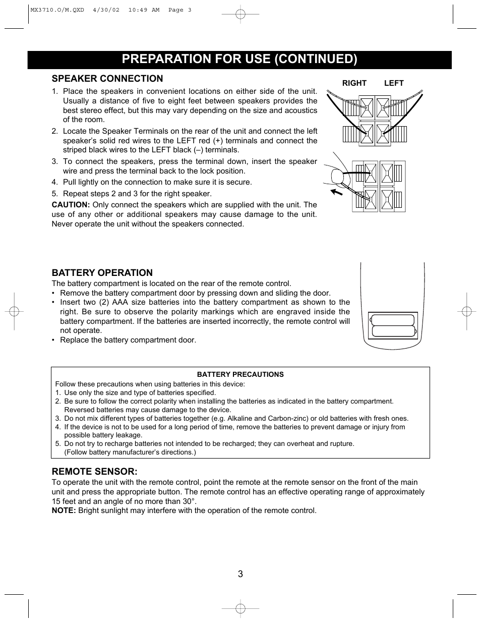 Preparation for use (continued) | Memorex MX3710 User Manual | Page 4 / 21
