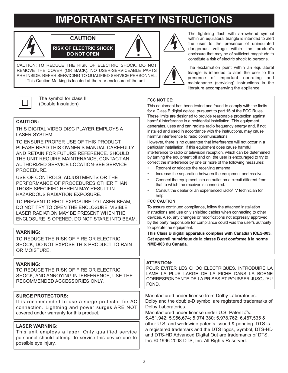 Important safety instructions | Memorex MVD-2037 O/M.QXD User Manual | Page 2 / 40