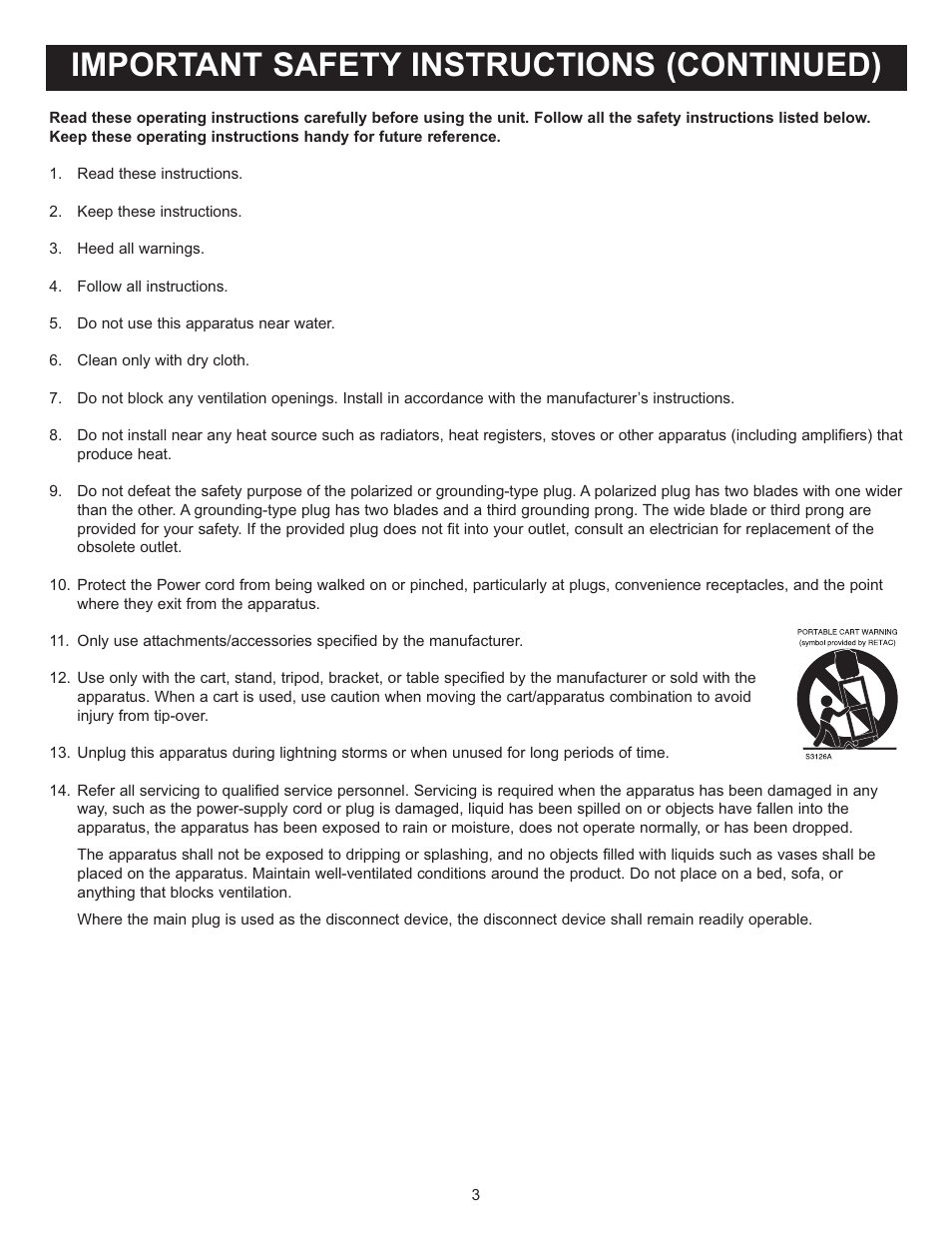 Important safety instructions (continued) | Memorex MVD-2037 O/M.QXD User Manual | Page 3 / 40
