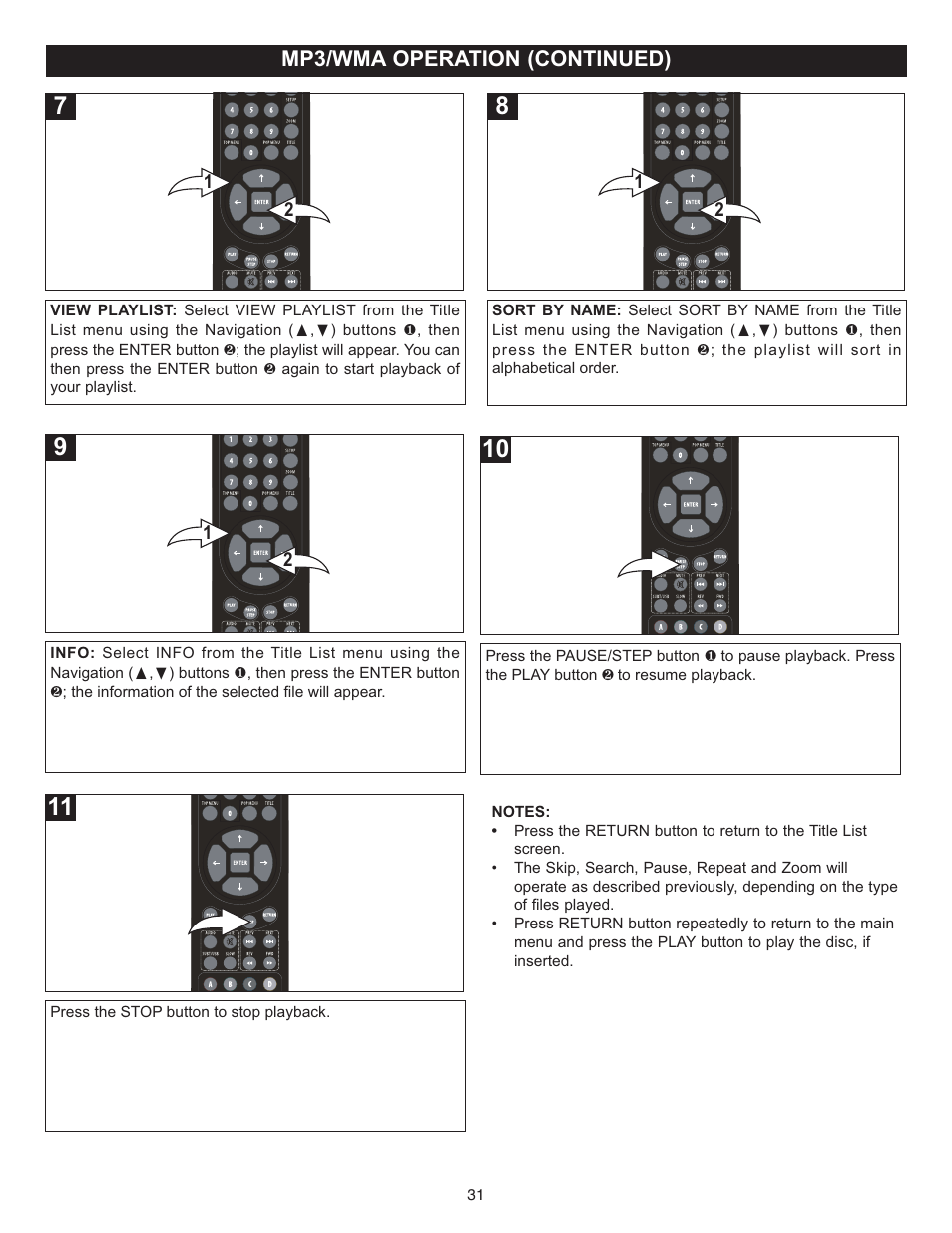 Mp3/wma operation (continued) | Memorex MVD-2037 O/M.QXD User Manual | Page 31 / 40