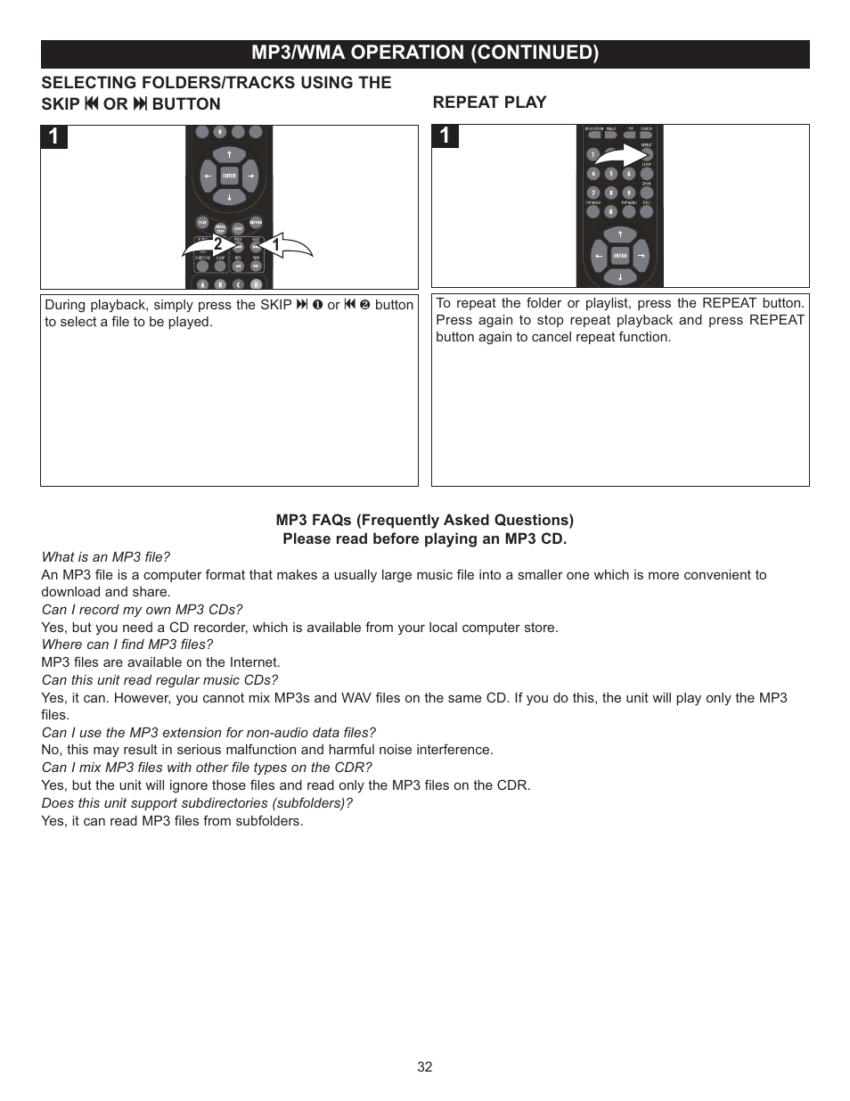 Mp3/wma operation (continued) | Memorex MVD-2037 O/M.QXD User Manual | Page 32 / 40