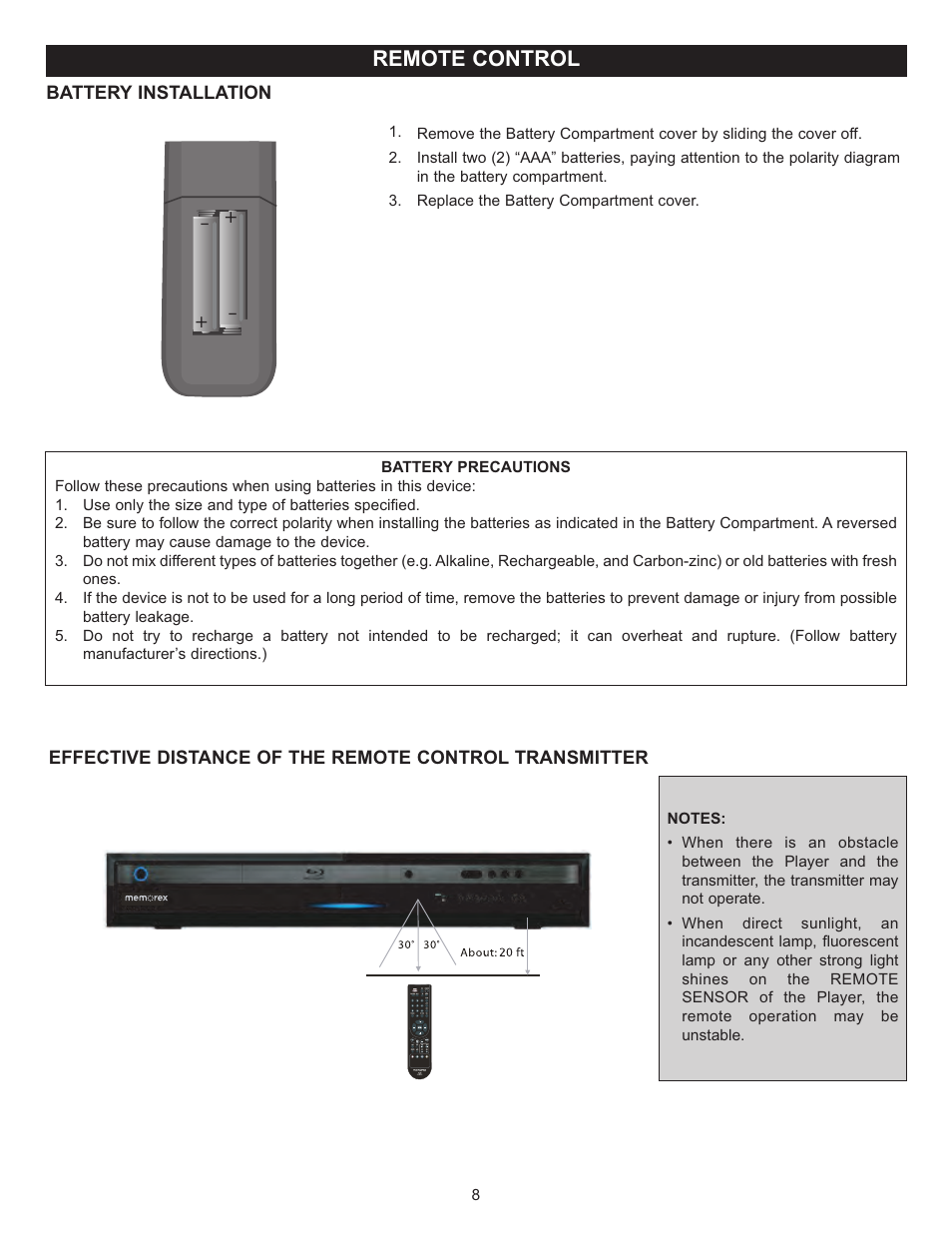 Remote control | Memorex MVD-2037 O/M.QXD User Manual | Page 8 / 40