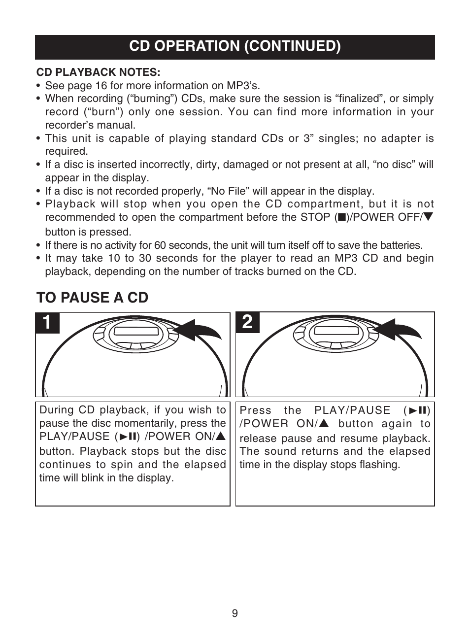 Cd operation (continued) | Memorex MPD8812 User Manual | Page 10 / 24