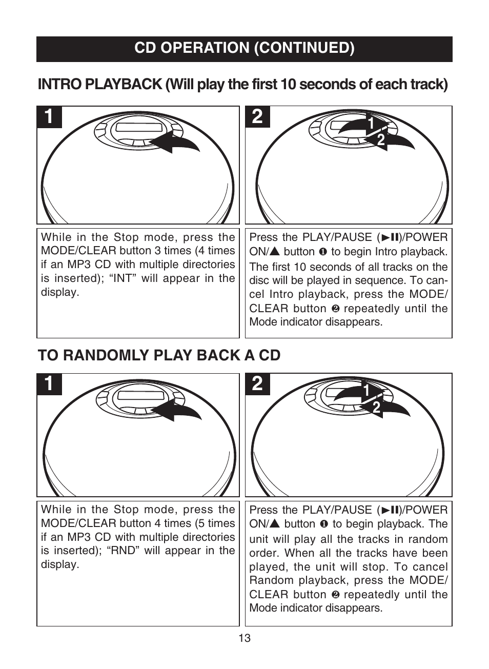 Cd operation (continued) | Memorex MPD8812 User Manual | Page 14 / 24