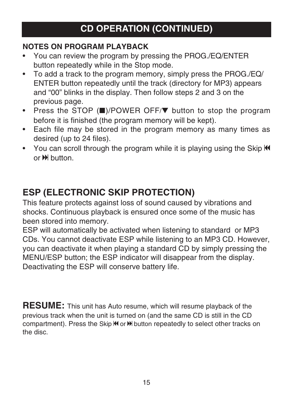 Resume | Memorex MPD8812 User Manual | Page 16 / 24