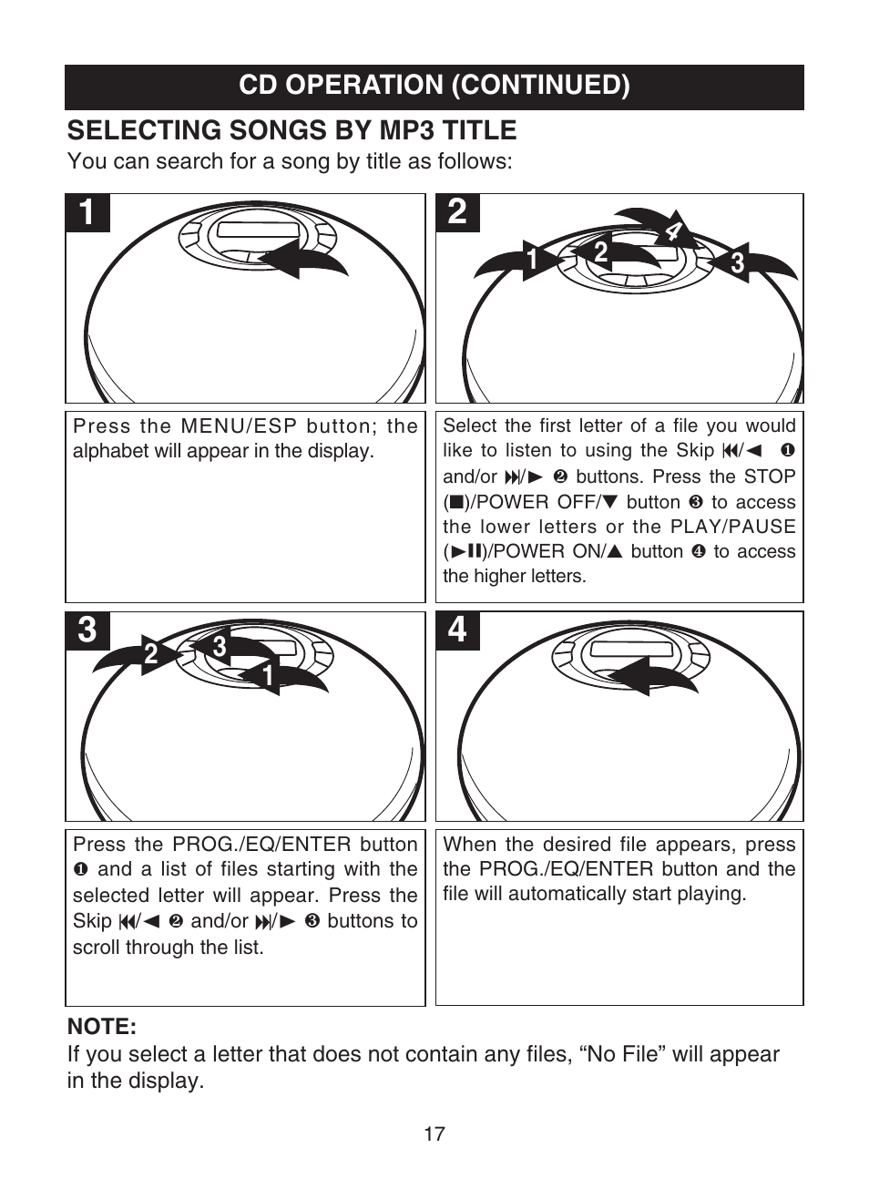 Selecting songs by mp3 title, Cd operation (continued) | Memorex MPD8812 User Manual | Page 18 / 24