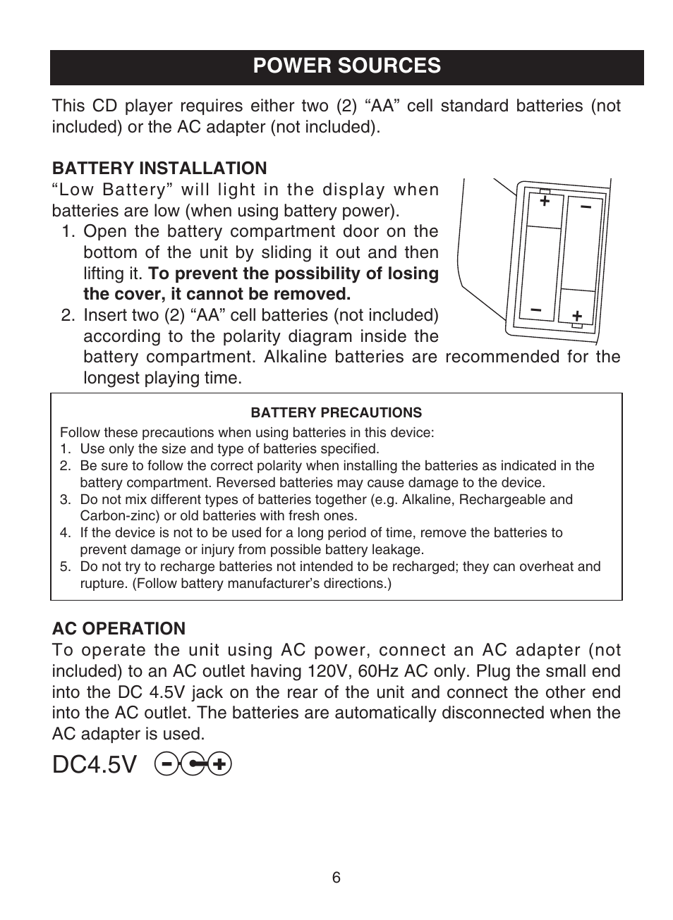 Dc4.5v, Power sources | Memorex MPD8812 User Manual | Page 7 / 24