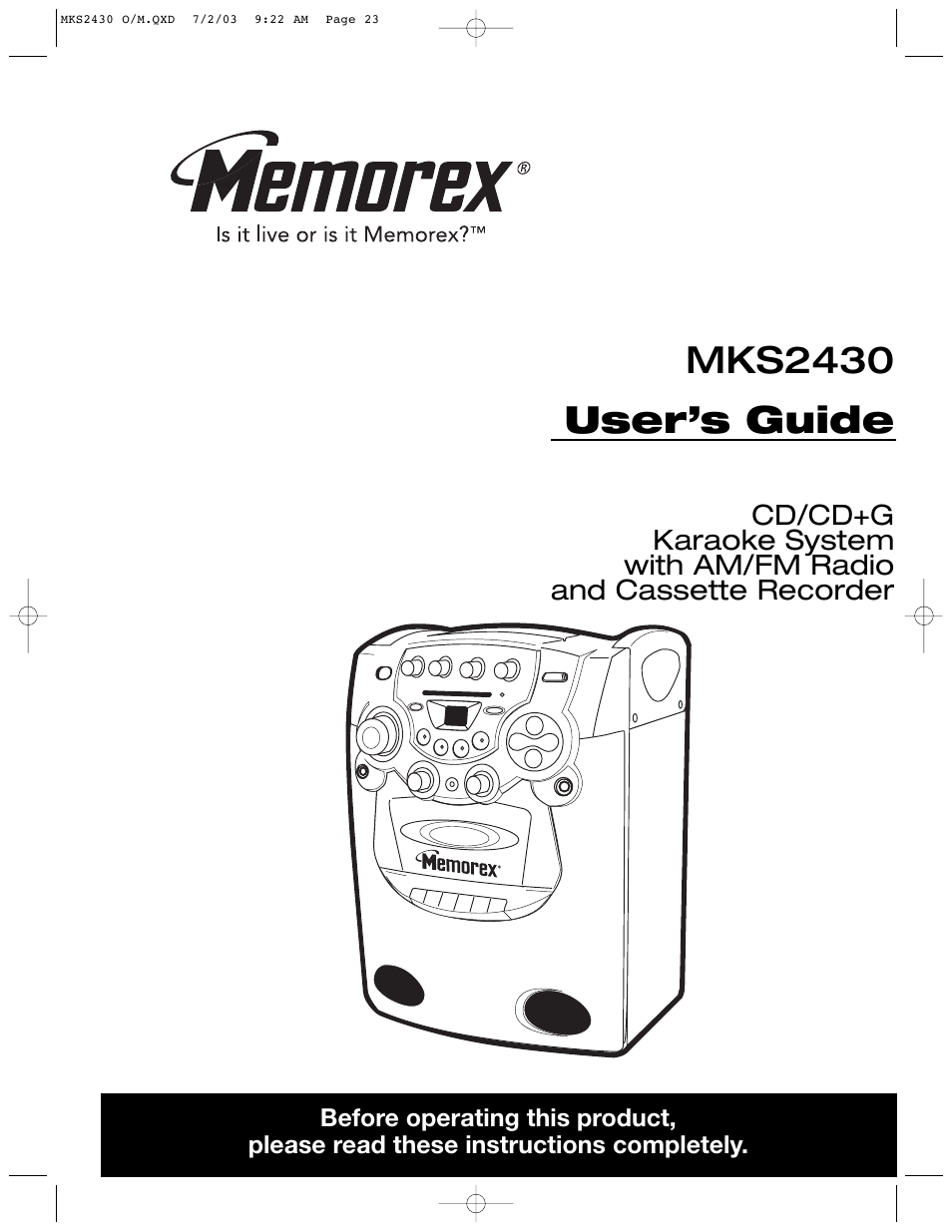 Memorex MKS2430 User Manual | 23 pages