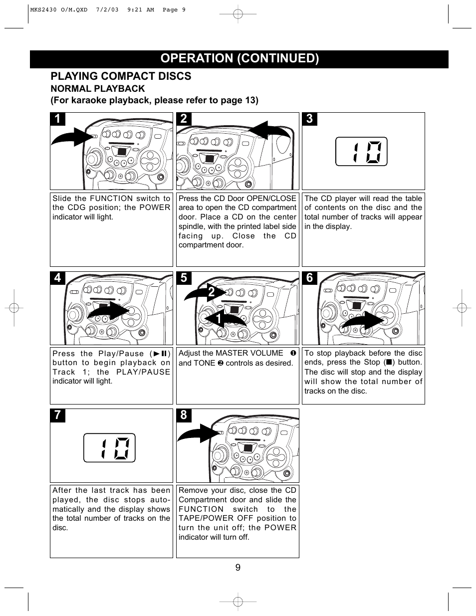 Operation (continued) | Memorex MKS2430 User Manual | Page 10 / 23