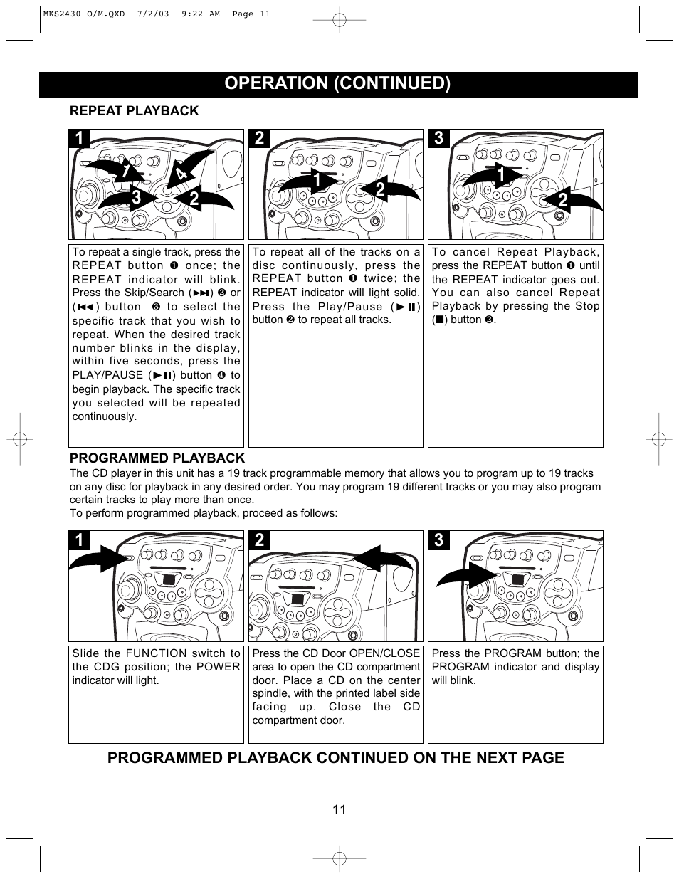 Operation (continued) | Memorex MKS2430 User Manual | Page 12 / 23