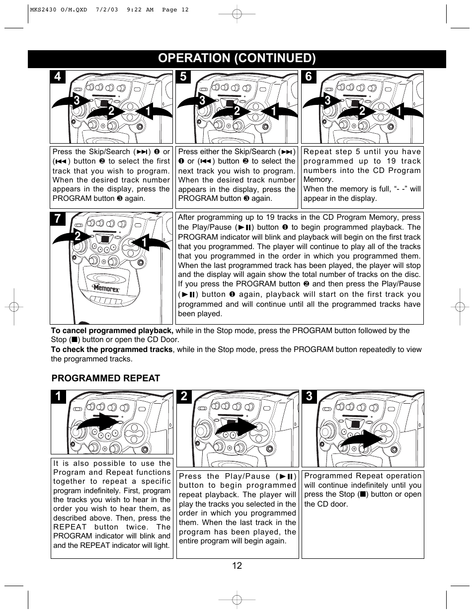 Operation (continued) | Memorex MKS2430 User Manual | Page 13 / 23