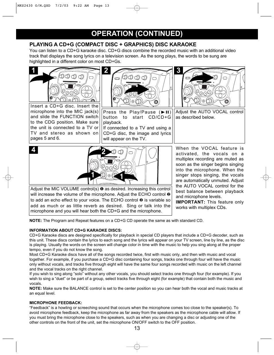 Operation (continued) | Memorex MKS2430 User Manual | Page 14 / 23