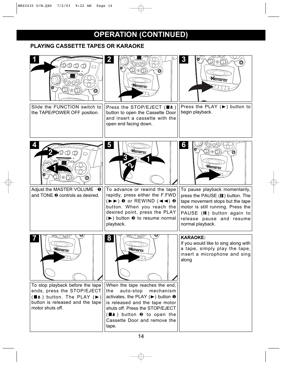 Operation (continued) | Memorex MKS2430 User Manual | Page 15 / 23