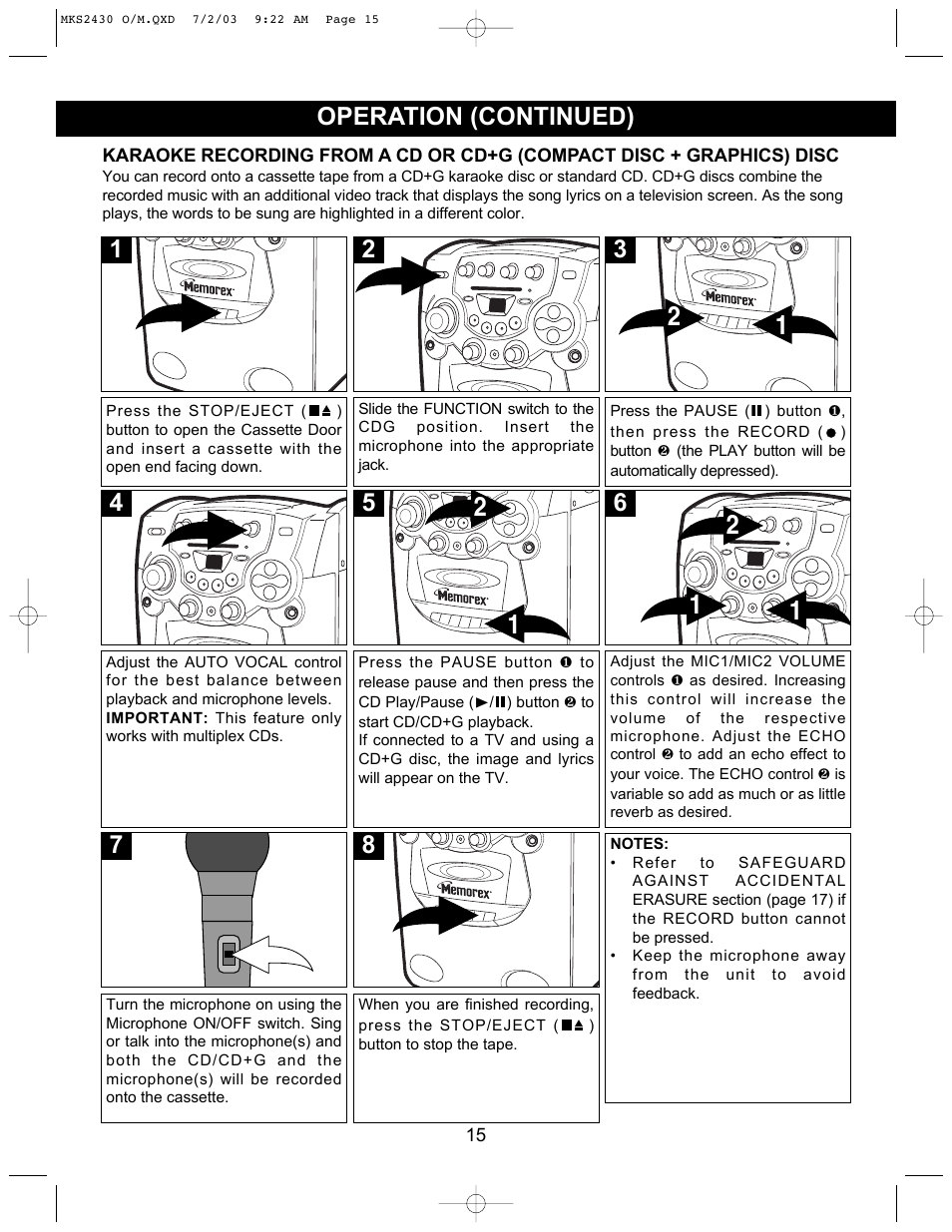 5operation (continued) | Memorex MKS2430 User Manual | Page 16 / 23