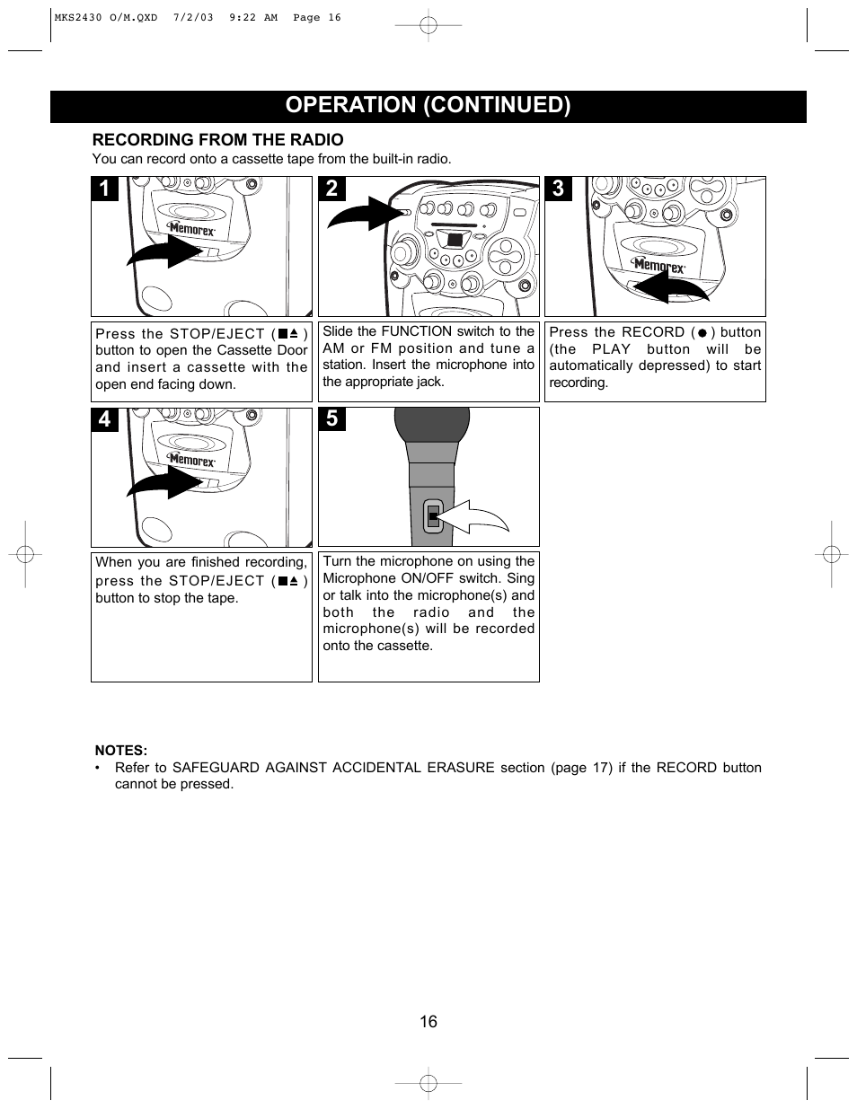 5operation (continued) | Memorex MKS2430 User Manual | Page 17 / 23