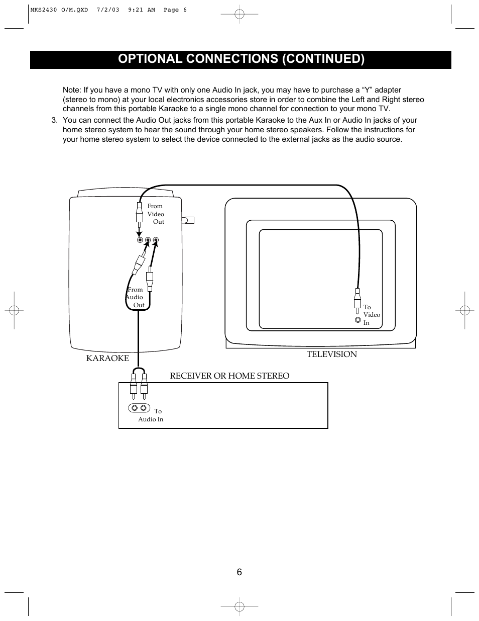 Optional connections (continued) | Memorex MKS2430 User Manual | Page 7 / 23