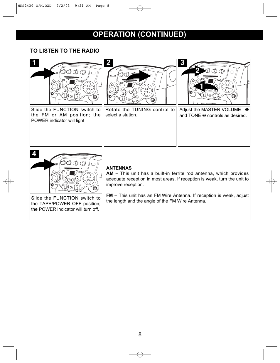 Operation (continued) | Memorex MKS2430 User Manual | Page 9 / 23