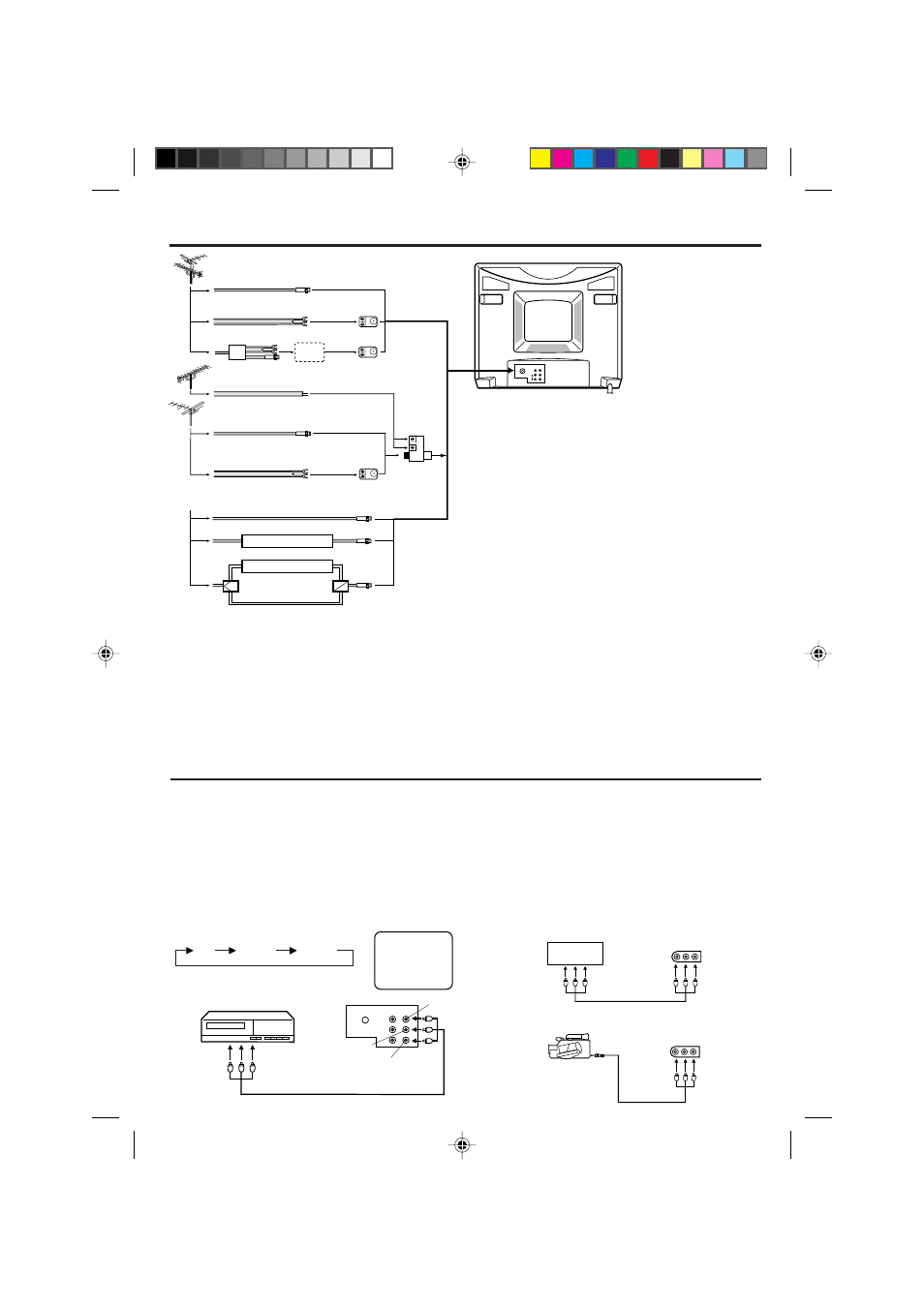 Antenna/catv connections, Audio/video jack connections, Out in video audio r l mono | Tv/av selection | Memorex MT1120A User Manual | Page 6 / 13