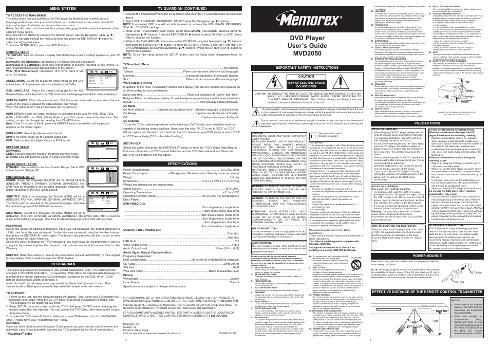 Memorex MVD2050 User Manual | 4 pages
