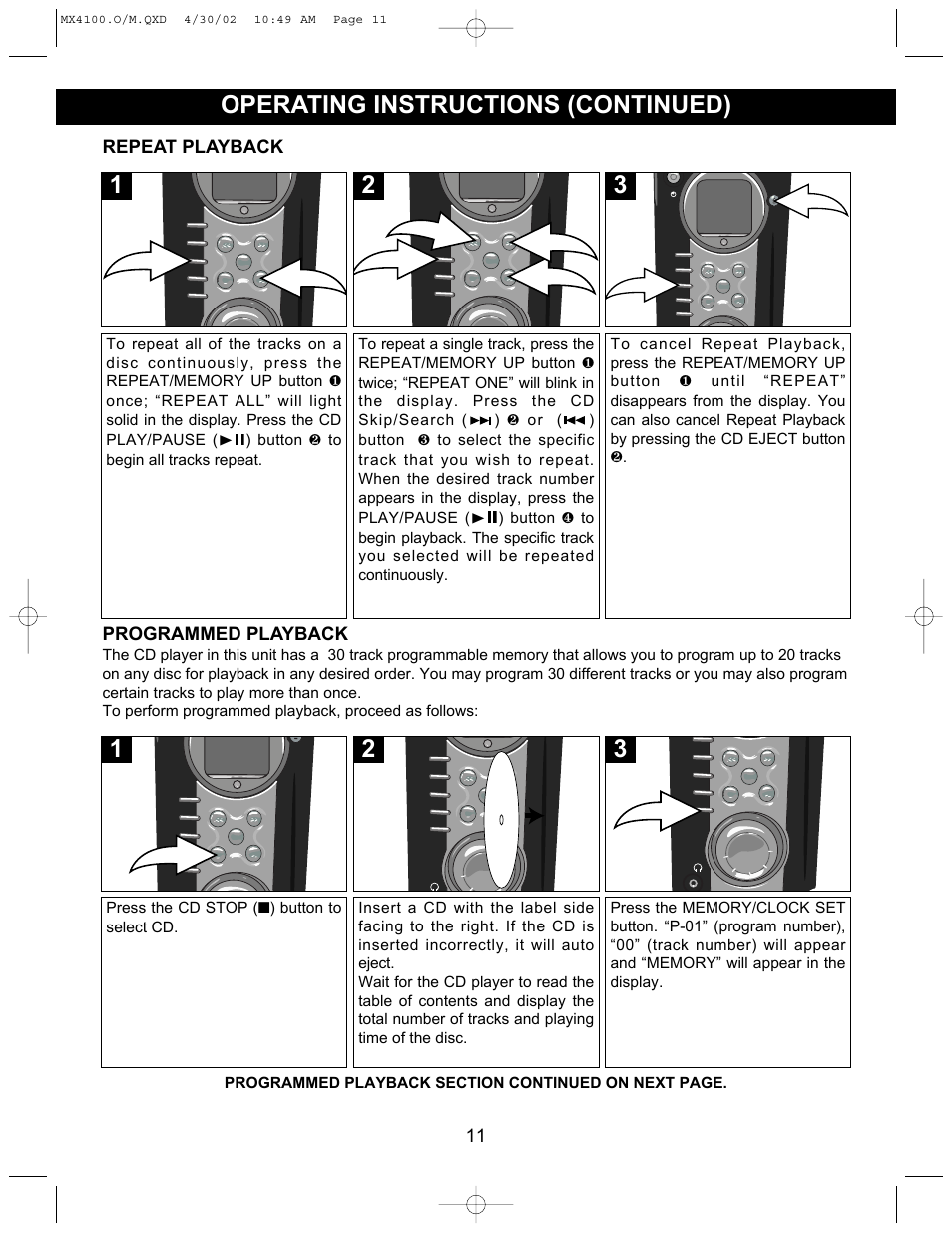 Operating instructions (continued) | Memorex MX4100 User Manual | Page 12 / 17