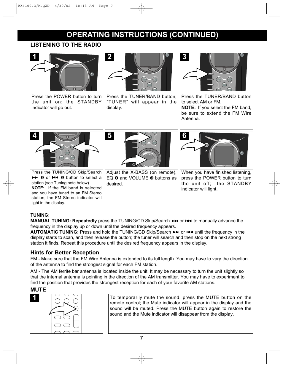 Operating instructions (continued) | Memorex MX4100 User Manual | Page 8 / 17