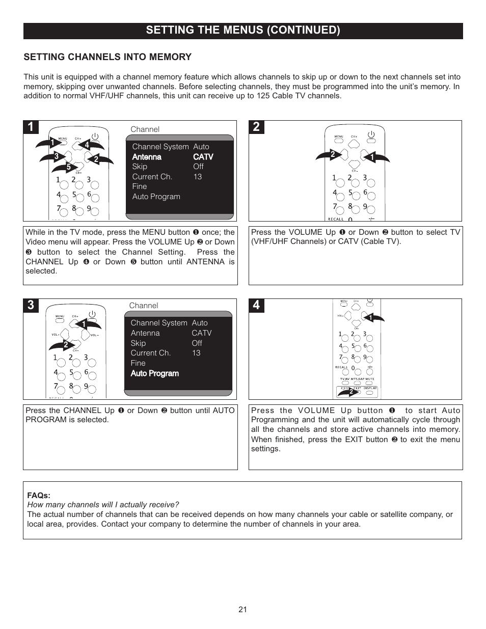 Setting the menus (continued) | Memorex MT2024 User Manual | Page 22 / 36