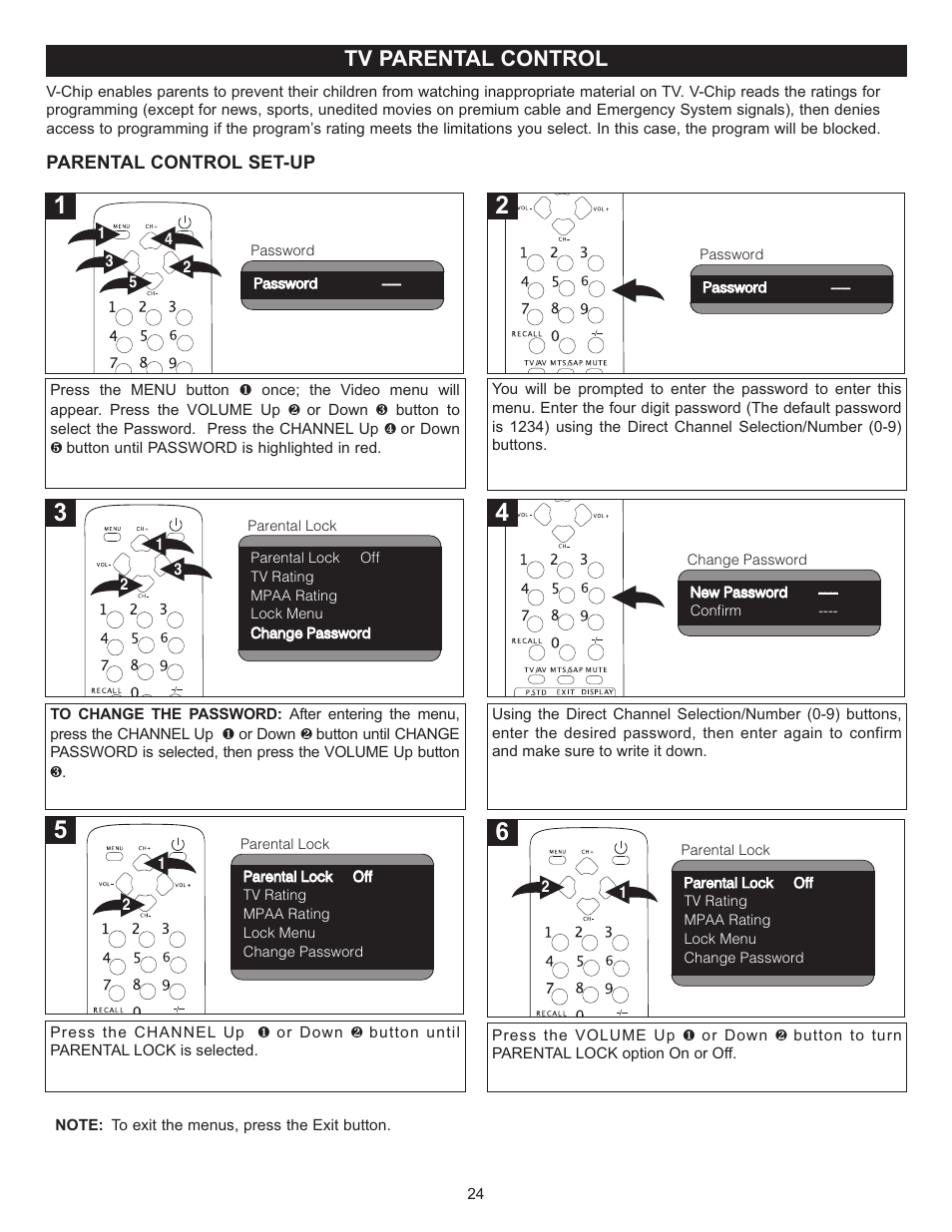 Tv parental control, Parental control set-up | Memorex MT2024 User Manual | Page 25 / 36