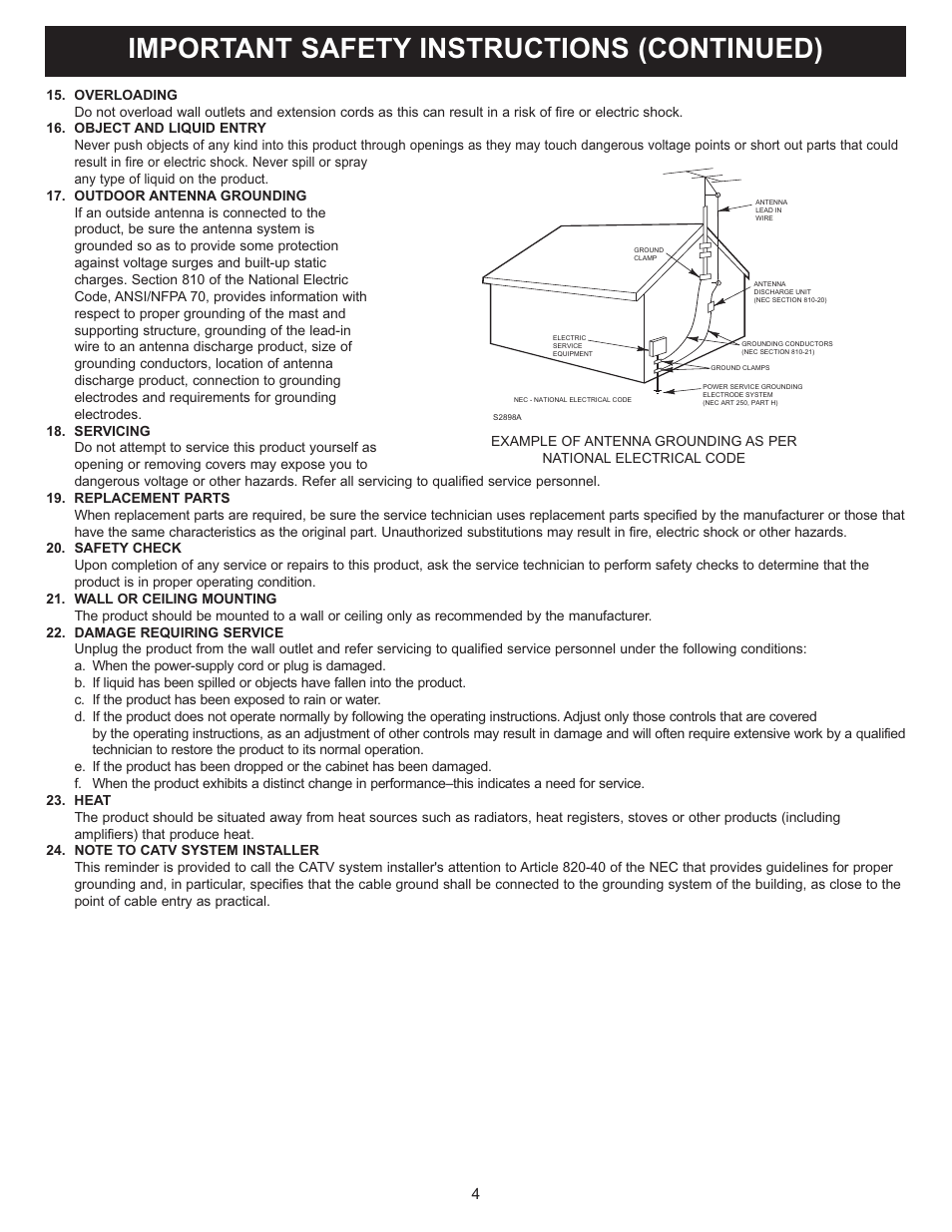 Important safety instructions (continued) | Memorex MT2024 User Manual | Page 5 / 36