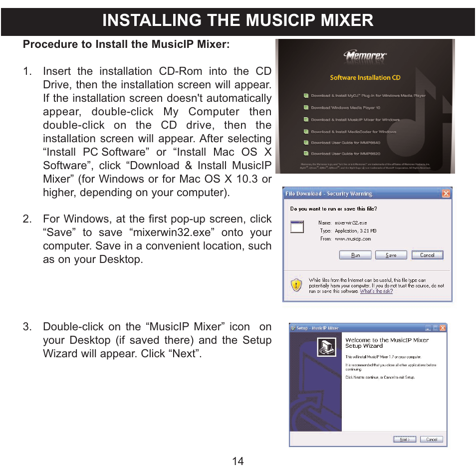 Installing the musicip mixer | Memorex MMP8620 User Manual | Page 14 / 74
