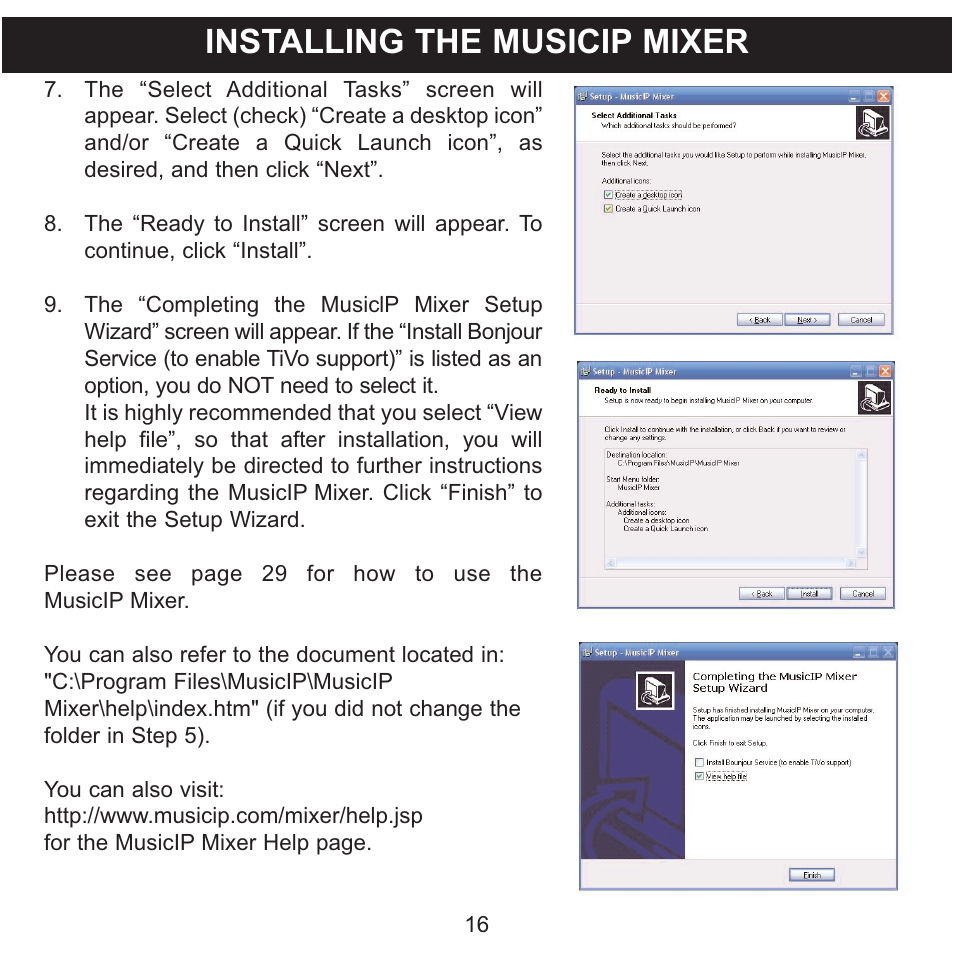 Installing the musicip mixer | Memorex MMP8620 User Manual | Page 16 / 74