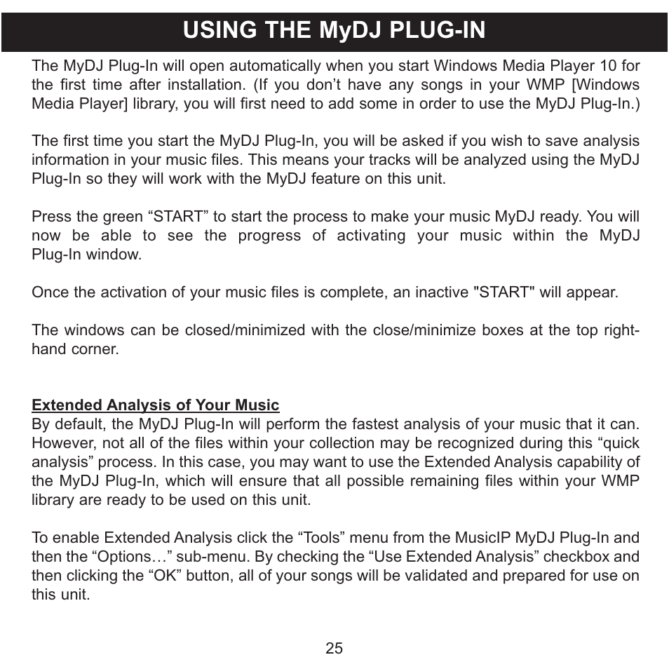 Using the mydj plug-in | Memorex MMP8620 User Manual | Page 25 / 74