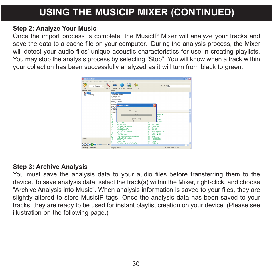 Using the musicip mixer (continued) | Memorex MMP8620 User Manual | Page 30 / 74