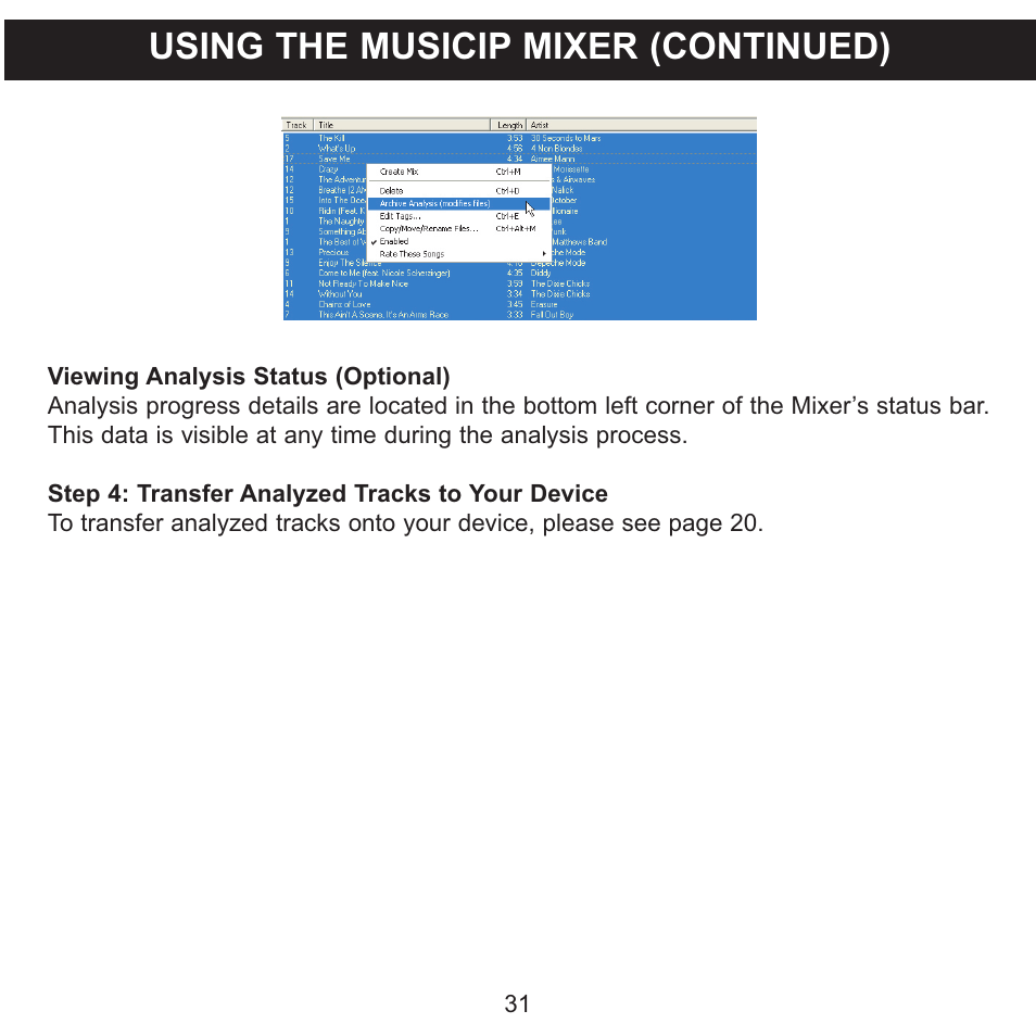 Using the musicip mixer (continued) | Memorex MMP8620 User Manual | Page 31 / 74