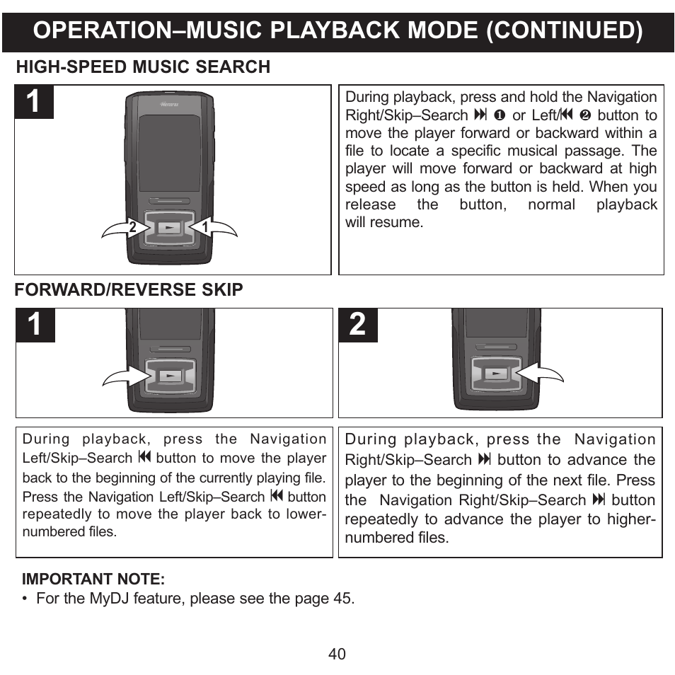 Operation–music playback mode (continued) | Memorex MMP8620 User Manual | Page 40 / 74