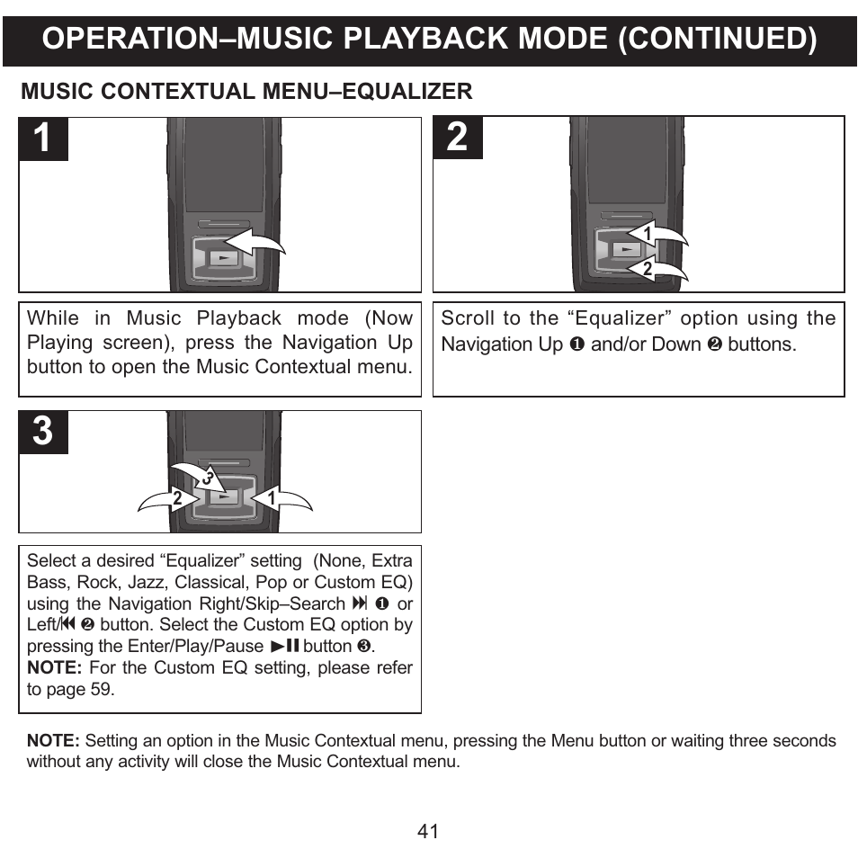 Operation–music playback mode (continued) | Memorex MMP8620 User Manual | Page 41 / 74