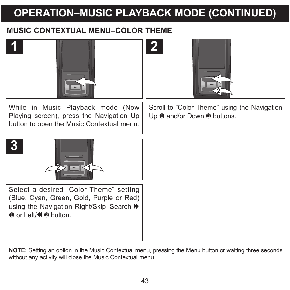 Operation–music playback mode (continued) | Memorex MMP8620 User Manual | Page 43 / 74