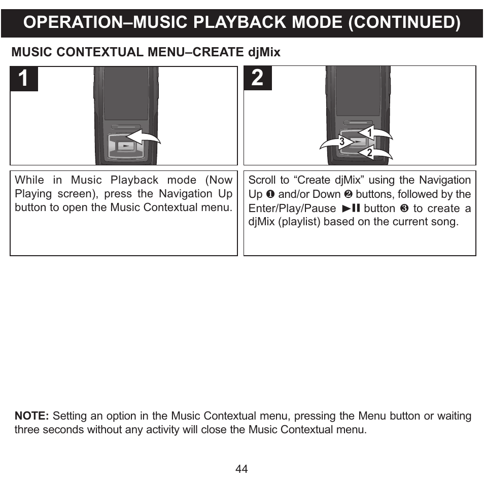 Operation–music playback mode (continued) | Memorex MMP8620 User Manual | Page 44 / 74