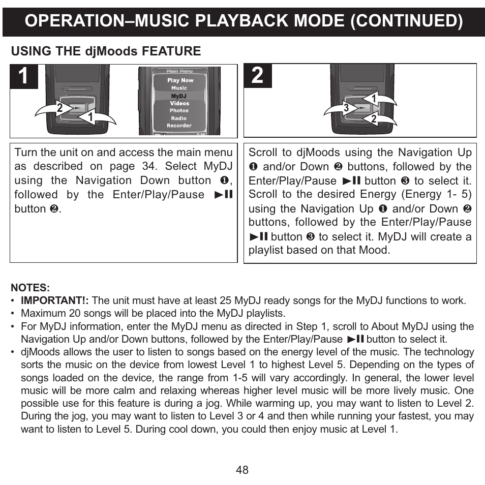 Operation–music playback mode (continued) | Memorex MMP8620 User Manual | Page 48 / 74