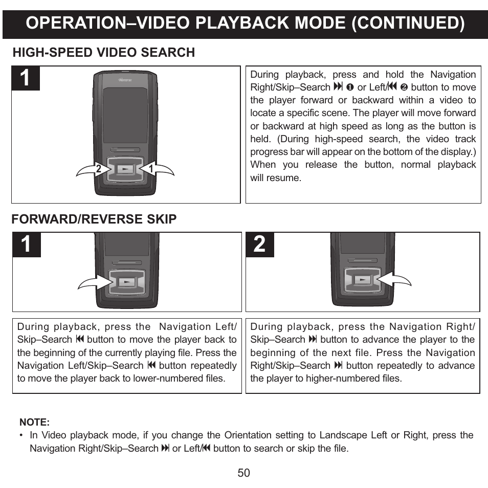 Operation–video playback mode (continued) | Memorex MMP8620 User Manual | Page 50 / 74