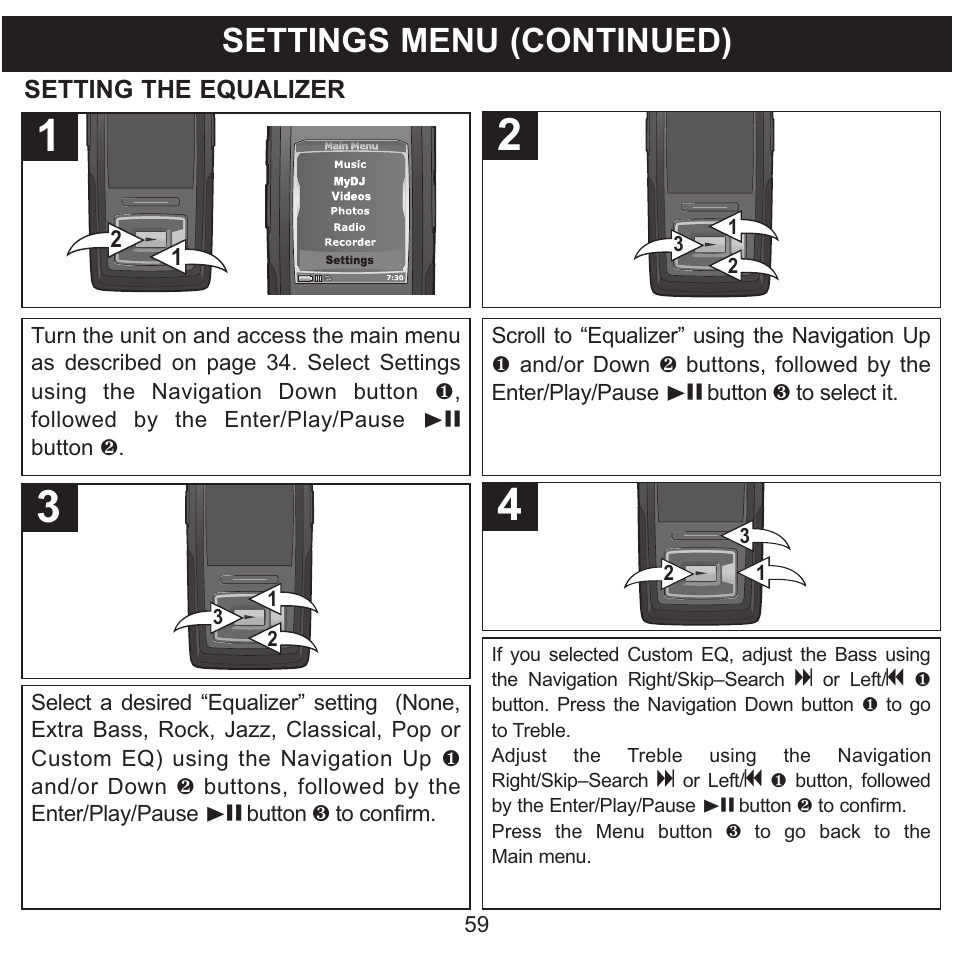 Settings menu (continued) | Memorex MMP8620 User Manual | Page 59 / 74