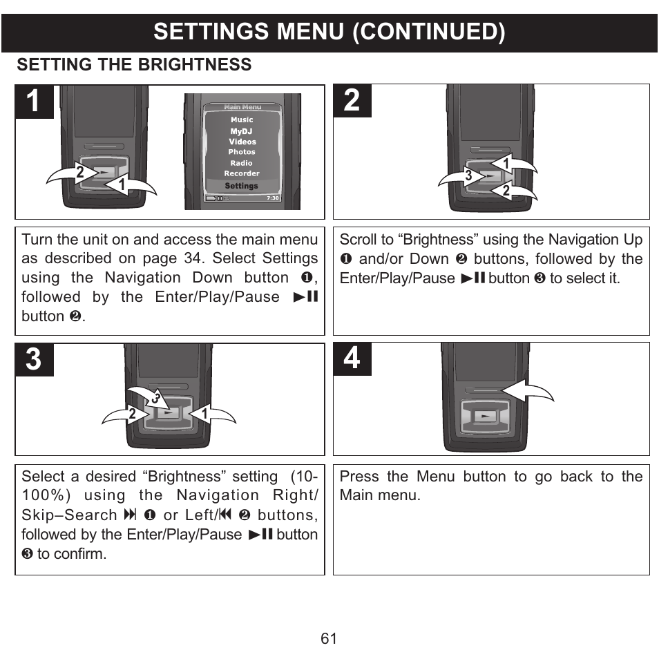 Settings menu (continued) | Memorex MMP8620 User Manual | Page 61 / 74