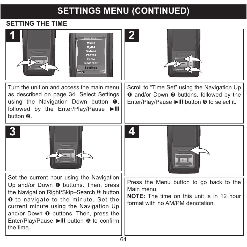 Settings menu (continued) | Memorex MMP8620 User Manual | Page 64 / 74