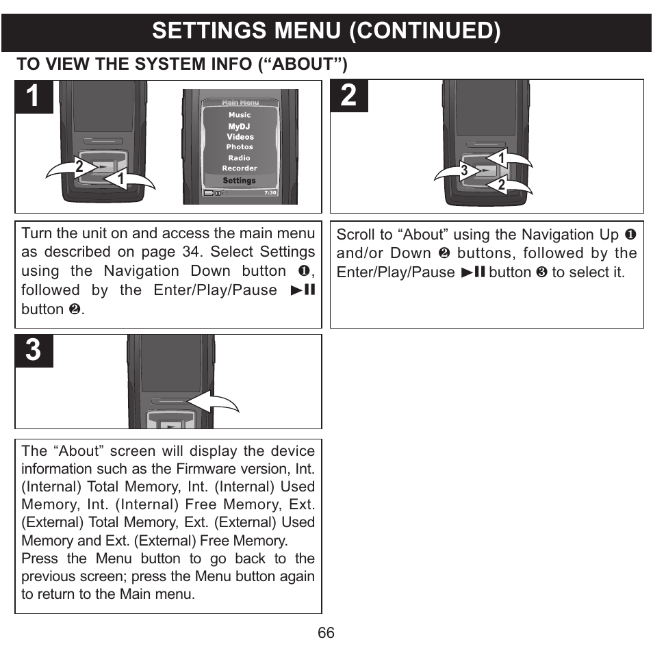 Settings menu (continued) | Memorex MMP8620 User Manual | Page 66 / 74