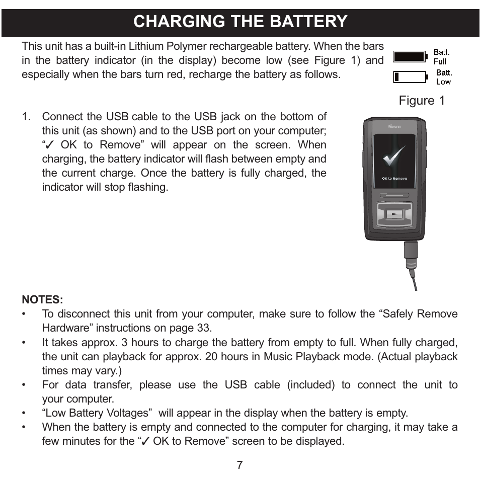 Charging the battery | Memorex MMP8620 User Manual | Page 7 / 74
