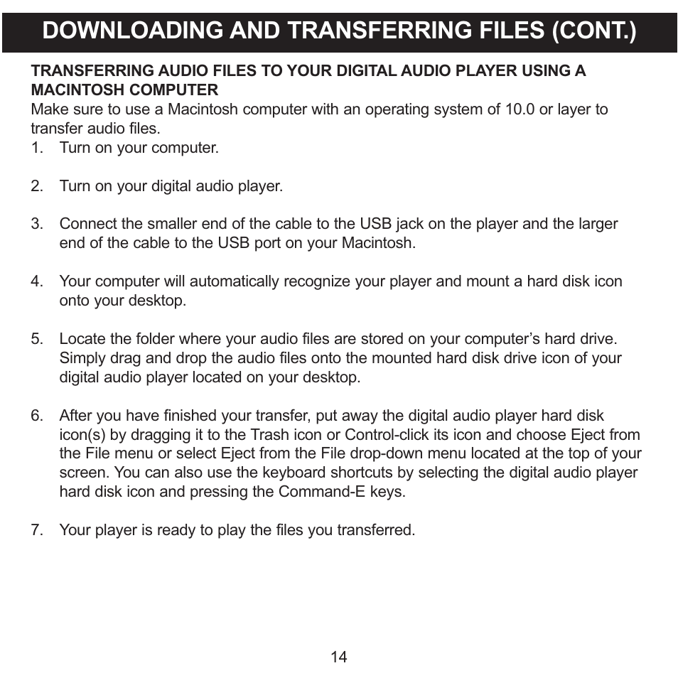 Downloading and transferring files (cont.) | Memorex MMP8575 User Manual | Page 15 / 36